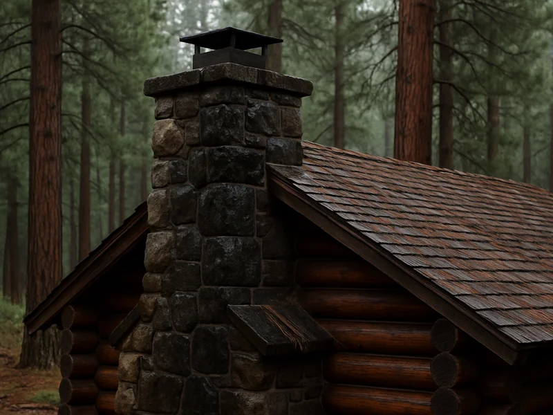 Water-stained cabin chimney after a storm in Pinetop-Lakeside, AZ